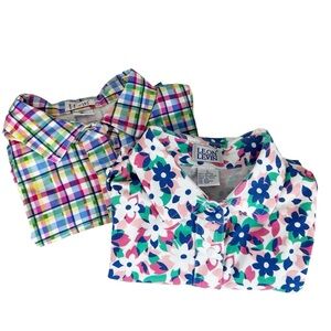 LEON LEVIN Women's Large Plaid and Floral Athletic Polo Shirt Bundle